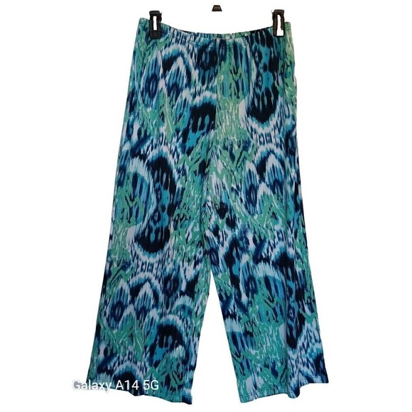 Valerie Stevens Wide Leg Loose Pants Size XL Blue/Green Large Abstract Print - Picture 1 of 8
